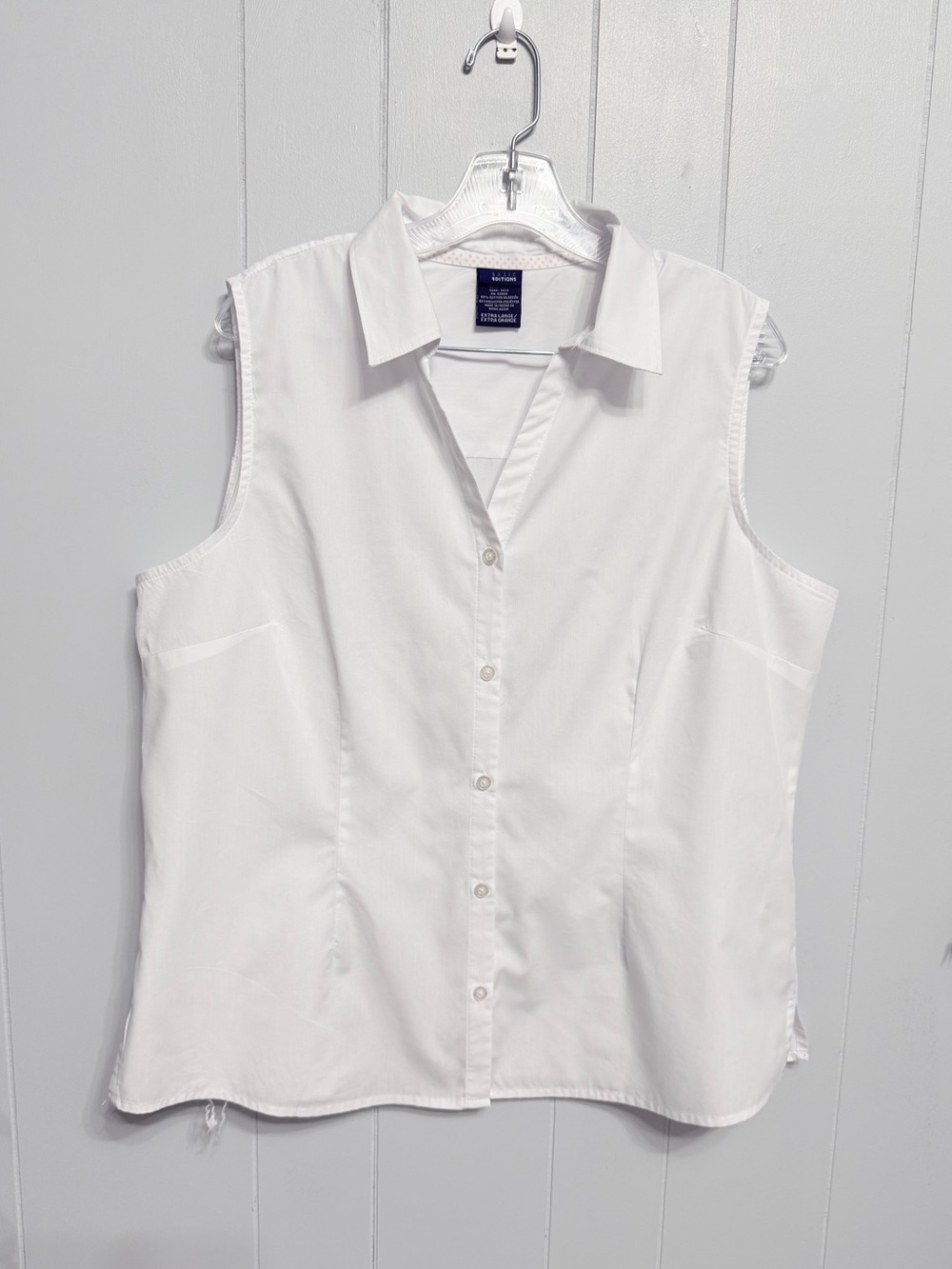 #19) Basic Editions White Sleeveless Button-Down Shirt